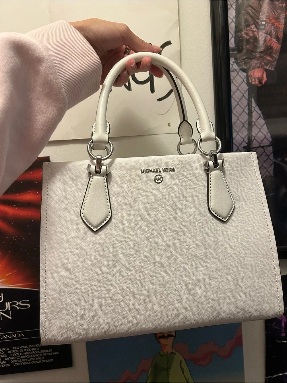 Michael Kors White Saffiano Leather Top-Handle Satchel with Silver Hardware NWOT